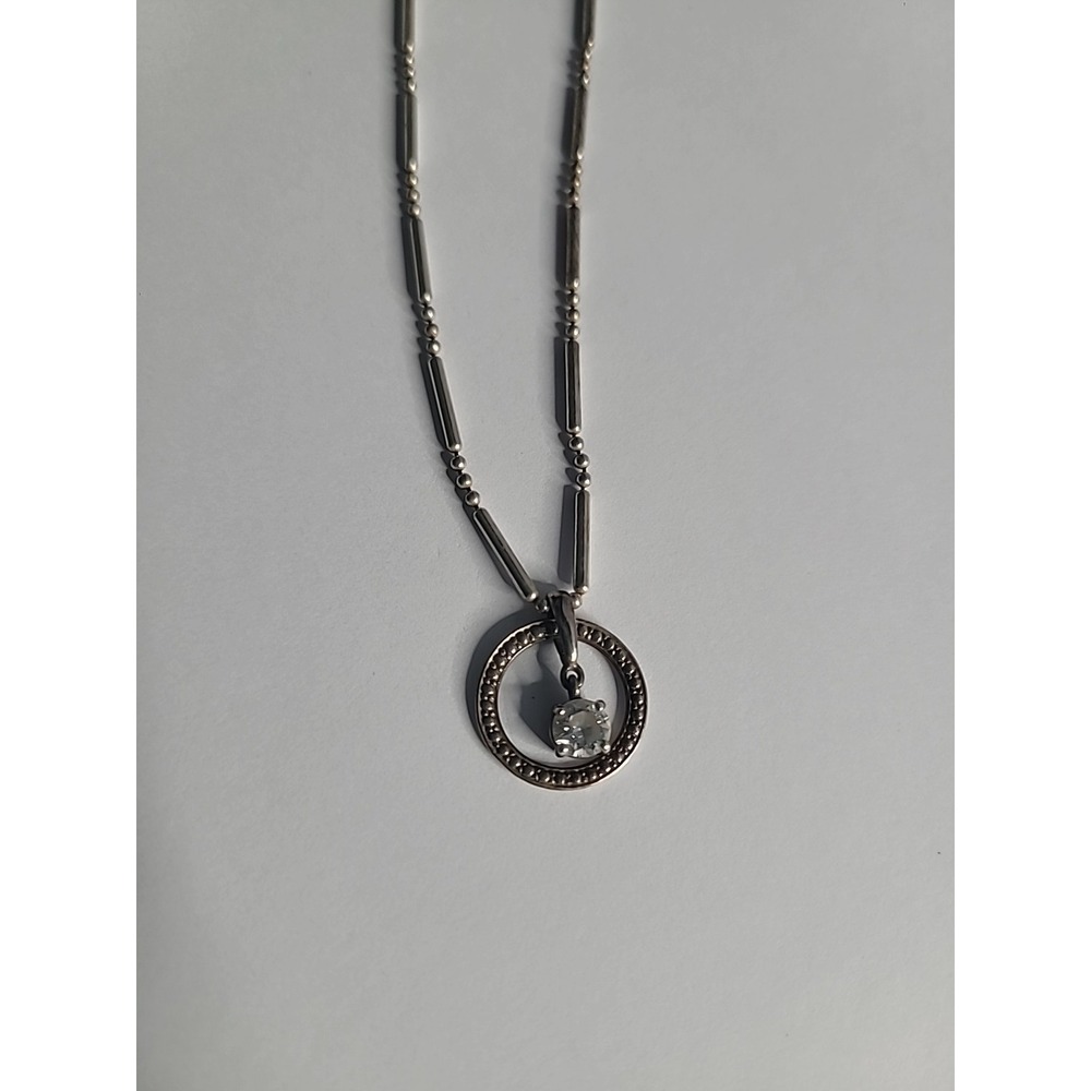 925 Sterling Silver Circle Pendant Necklace Clear CZ Drop Station Chain Vintage - Picture 6 of 10